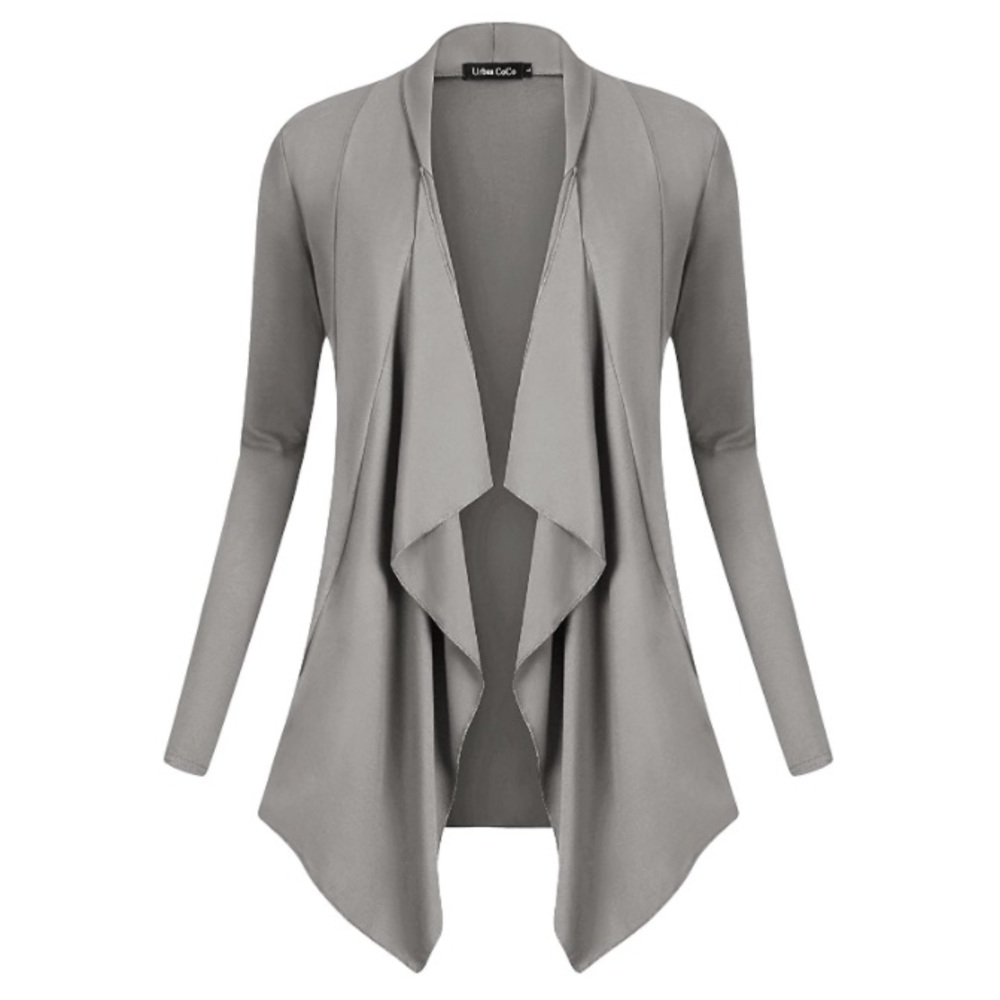 ‼️CLEARANCE Item‼️| Grey Long Sleeve Layered Drape Cardigan - Picture 2 of 8